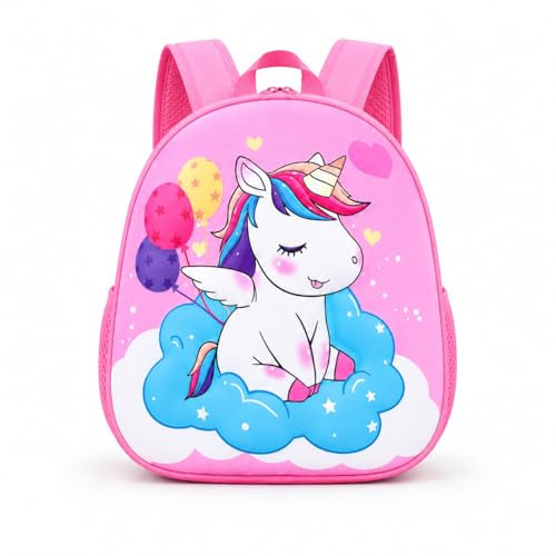 Mochila Infantil 3D Unicórnio e Dinossauro Escolar com Zíper para Escola e Passeio Rosa