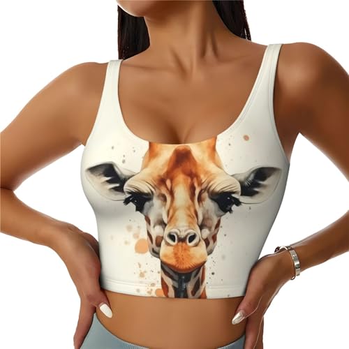 Stylish Clever Giraffe Damen Sportweste - Ärmelloses Crop Tank Top mit abnehmbaren BH-Pads, leicht und bequem für Yoga, Fitnessstudio, Laufen, Alltag, 3D-Muster, S