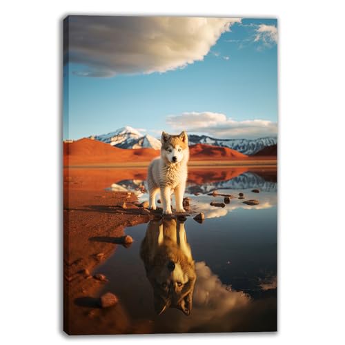 MODOJOART Animal Canvas Wall Art, Dog Wolf Painting Print Modern