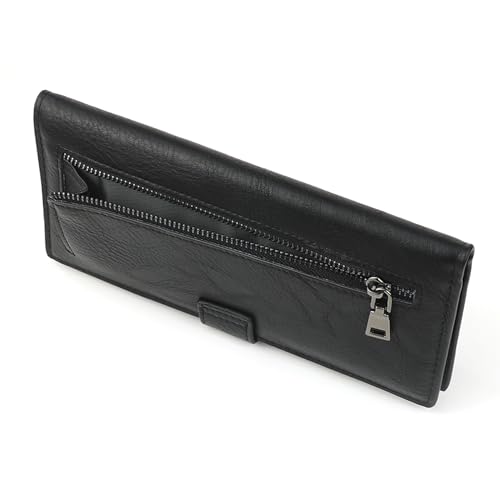 Slim Long Lightweight Wallet for Women,Thin soft Bifold Minimalist Design with Zipper Pocket for Coins (Black)2