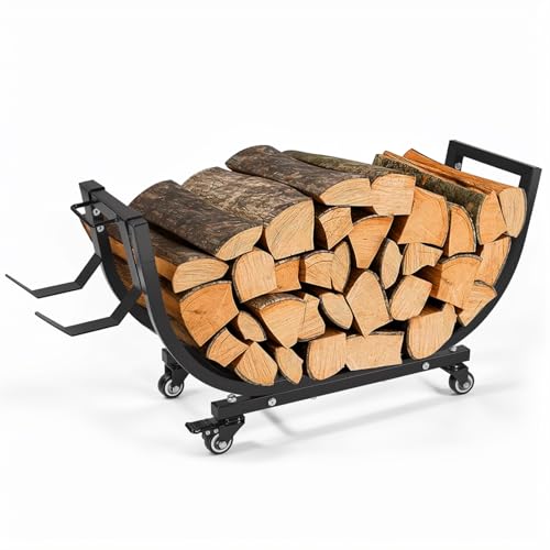 Freudeere 34 Inch Firewood Rack Outdoor Indoor with Handle and
