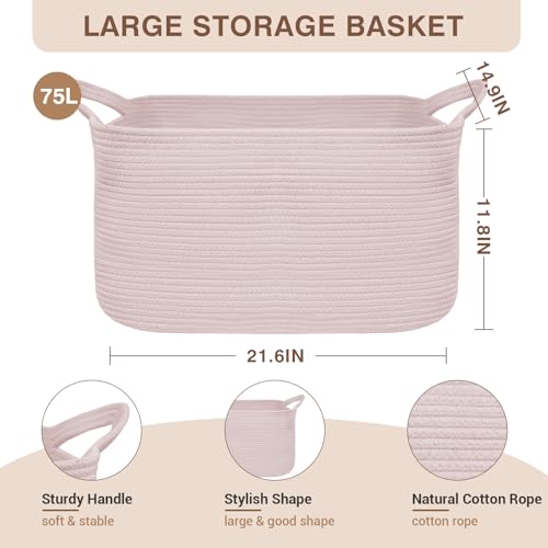 YOUDENOVA Large Blanket Basket, Rectangle Cotton Rope Storage Basket, Pink - 16.50 w/ Code + 50% Off Code 5DIZBABQ - image 2