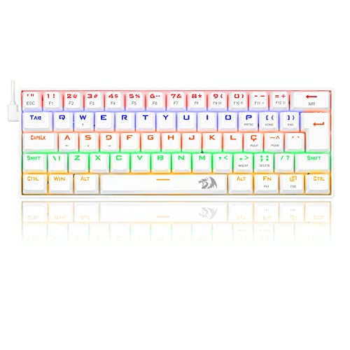 Teclado Mecânico Gamer Compacto Redragon Lakshmi Lunar White Iluminação Rainbow Switch Azul ABNT2 K6