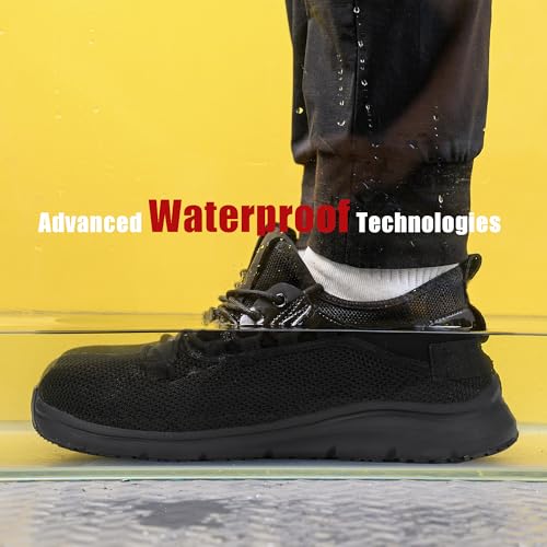 Image of Waterproof Steel Toe Shoes for Men Women Work Shoe Lightweight Safety Sneakers Comfortable Puncture Proof Shoe Zapatos Punta de Acero para Hombres Black