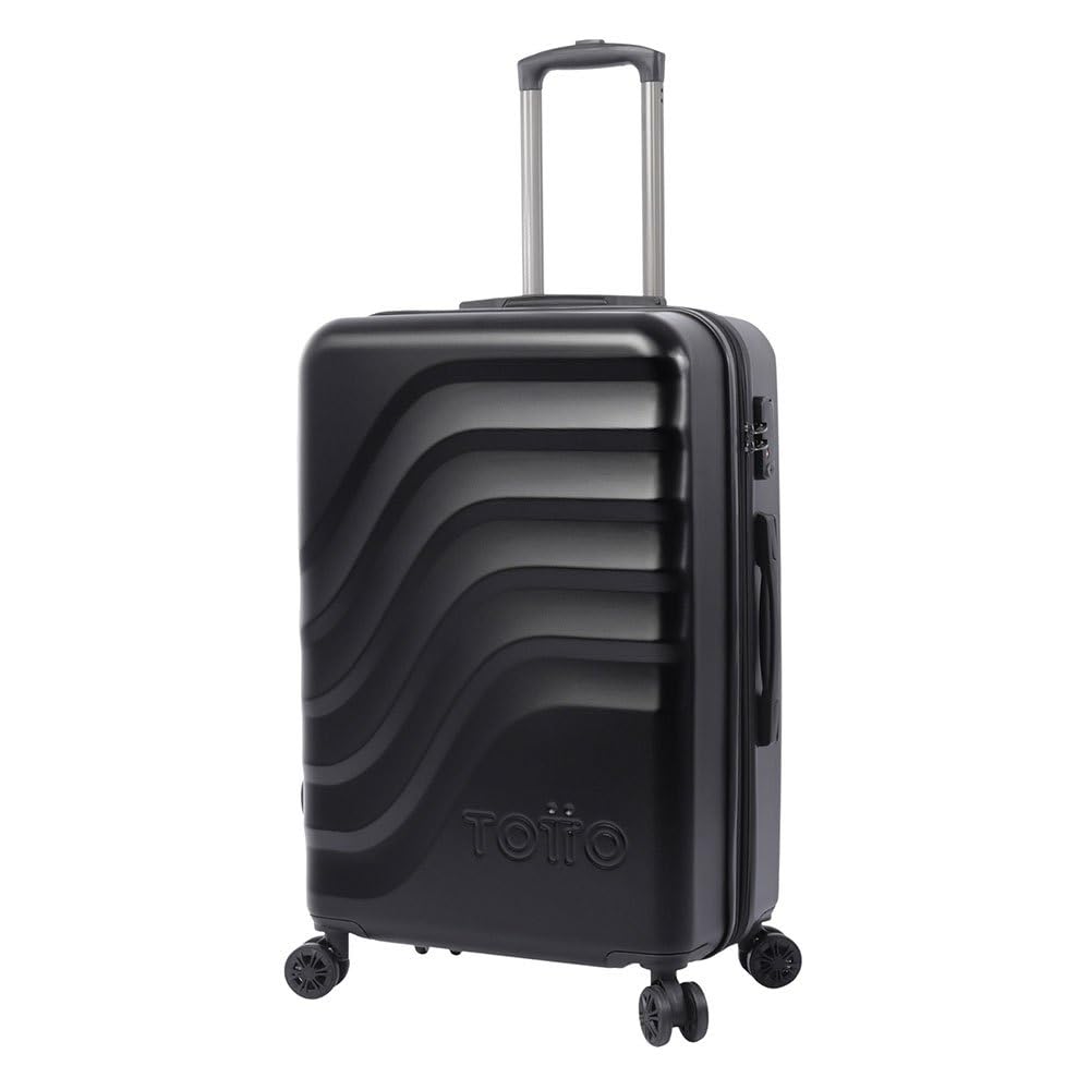 TOTTO - Maleta Rígida Mediana, Modelo Bazy+, 43.5 x 69 x 26 cm, Capacidad 64 L, Expandible, Alta Resistencia a Impactos, Ruedas 360º, Manija Telescópica, Correas Internas, Candado TSA, Color Negro