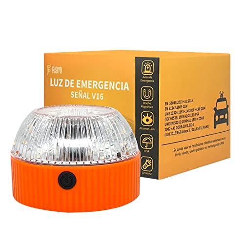 FUSIYU Estandar Luz de Emergencia Autónoma Señal V16 de Preseñalización de Peligro, Luces de Emergencia para Coche v16, homologada por la IP54,Cumplir con el estándar DGT(1 Unidad)