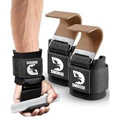 DMoose Weight Lifting Hooks (Pair), Hand Grip Support Wrist Straps for Men and Women, 8 mm Thick Padded Neoprene, Deadlift, Powerlifting, Pull up bar, Liftups, Shrugs (Brown)