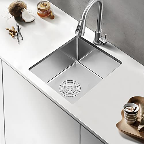 Hotis Undermount Bar Sink, 15 X 17 Inch Brush Nickel Small Rv Kitchen Sink, Stainless Steel Handmade Single Bowl Outdoor Wet Bar Prep Sink With Strainer And Towel #TOP1