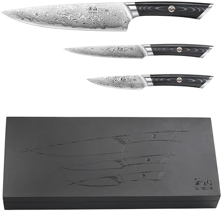 Cangshan KURO Series 3-Piece Starter Knife Set with Ash Wood Box, High Carbon X-7 Damascus Steel, 504319 - Thumbnail 2
