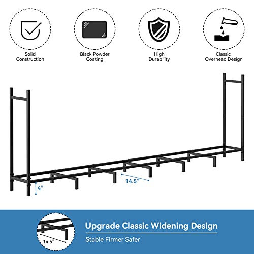 Nananardoso 8Ft Outdoor Firewood Rack Holder For Fireplace Wood Storage, Bottom Widening, Adjustable Heavy Duty Fire Log Stacker Stand For Fireplace Metal Lumber Storage Carrier Organizer, Matte Black #TOP2