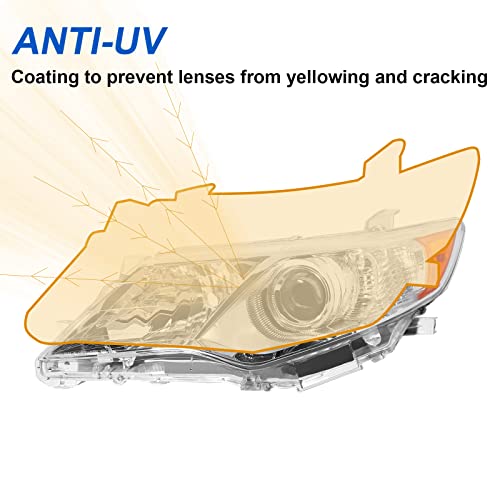 Alziria Headlight Assembly Compatible With 12 2012 Camry 13 2013 Camry 14 2014 Camry 2012-2014 12-14 Toyota Camry L/Le/Xle/Hybrid Le Xle Passenger And Driver Side (Chrome Housing Amber Reflector) #TOP3
