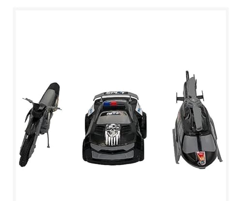 TRIPLO BS KIT DE BRINQUEDOS DE POLÍCIA COM CARRO, MOTO E HELICÓPTERO - PRETO