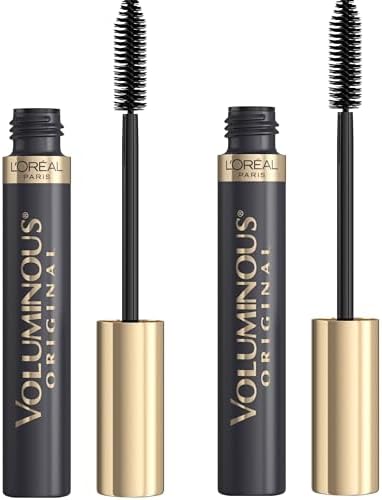L’Oreal Paris Original Voluminous Mascara, Building Mascara Volume and Length Formula, Washable, Black Brown, 0.26 Fl Oz., 2 Count