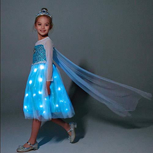 Shinyou Girls Princess Dress Birthday Party Dress Up, Led Light Up Dress For Christmas Halloween, Cosplay (5~6Y, Blue) #TOP3