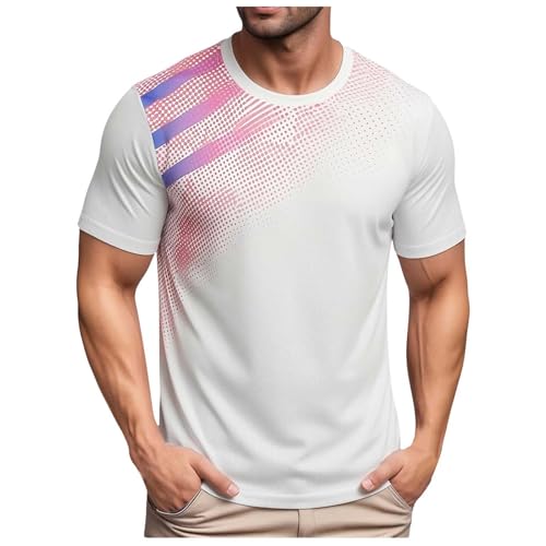Image of Men's Sports Breathable T Shirt for Men Short Sleeve Round Neck Comfort Tshirts Running Men Moisture Wicking Running Training Short Sleeve Gym, White #2, XS