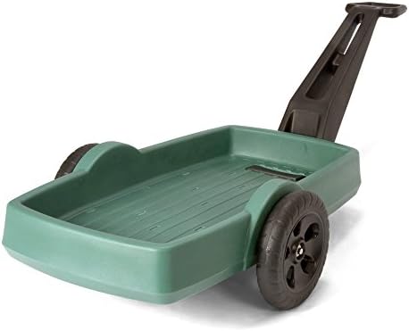 Simplay3 Yard and Garden Outdoor Cart - Long Handle Easy Turn 2 Wheel Heavy Duty Plastic Pull Cart for The Backyard 42 in. x 20 in. x 4 in. Bed, Green