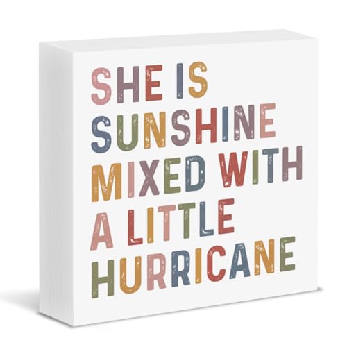 Image of Boho Girl Nursery Wooden Sign She Is Sunshine Wood Block Box Sign Toddler Girls Room Bedroom Playroom Table Desk Shelf Decor