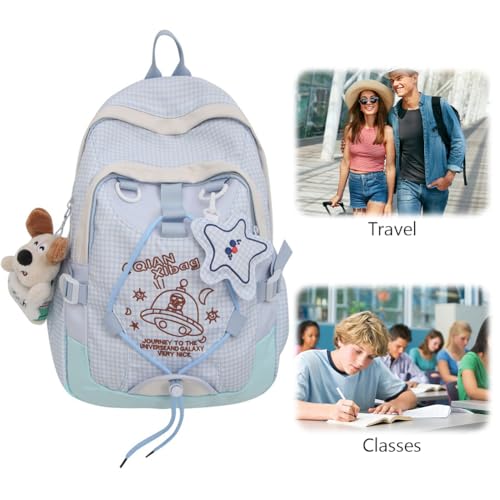 Korean Style College Backpack with Star Pendant for Boys Girl (Light)2