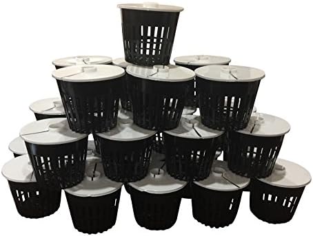 3 inch Net Pot – Garden Net Cups – Hydroponics Slotted Mesh – Bucket Basket for Hydroponics with white Lids – 25 Pack