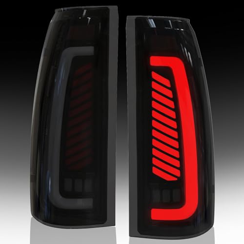 Full Led Tail Lights for 1988-1999 Chevy GMC C/K Pickup Truck Silverado Suburban Sierra Tahoe Yukon Starting Animated Rear Light Assembly Dynamic Turn Signal Brake Light Reverse Light Smoked