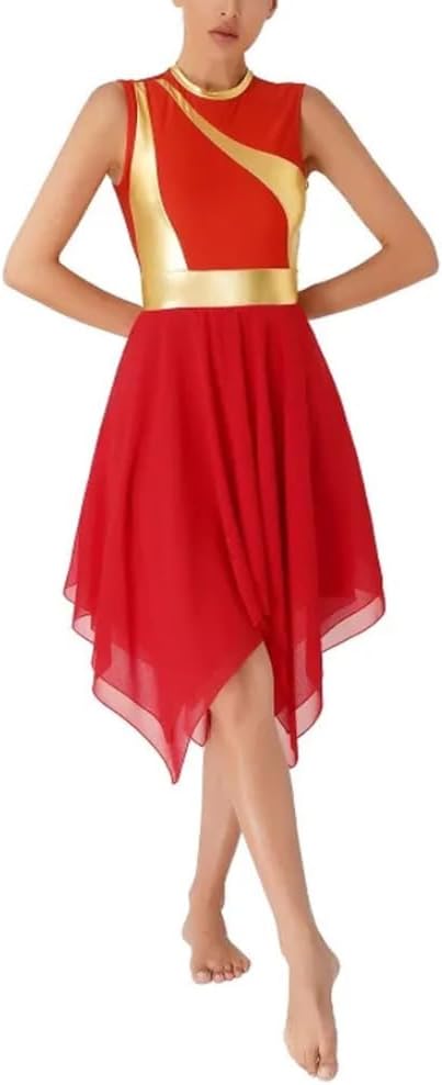 Weixu Women Praise Dance Dress Irregular Flowy Tunic Sleeveless Worship Liturgical Lyrical Dance Costume