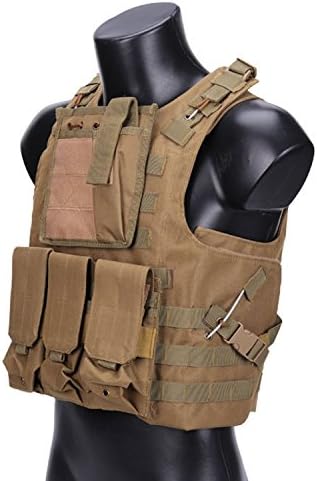 QMFIVE MOLLE RRV Assault Combat Vest with pouch/Traning Protective Security Vest for Tactical Hunting Airsoft Outdoor (TAN) (TAN)