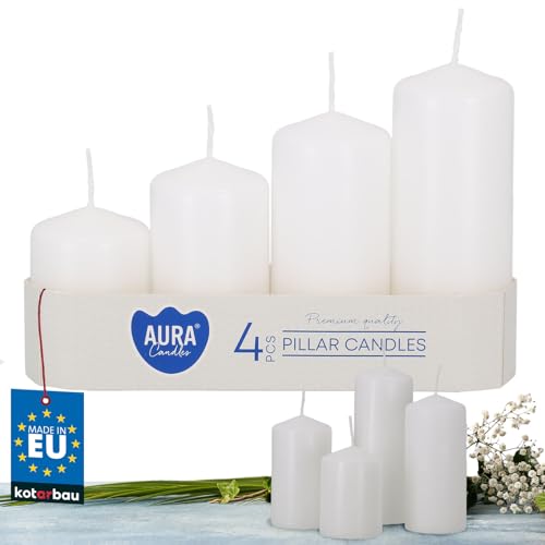 KOTARBAU® Candele a stelo, candele a colonna, candele a blocco, set da 4 pezzi, bianco