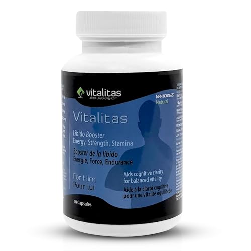 Vitalitas Testosterone Booster for Men 60 Count Red Ginseng Supplement with Horny Goat Weed, Maca Powder, Tribulus Terrestris – Third Party Tested Libido Booster for Men Supports Clarity, Focus