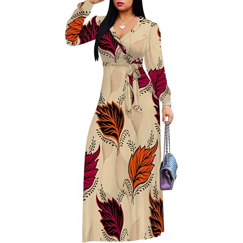 Image of PinkPatty Women's Long Sleeve Maxi Dress Plus Size Casual V Neck Wrap Dress with Pockets&Belt