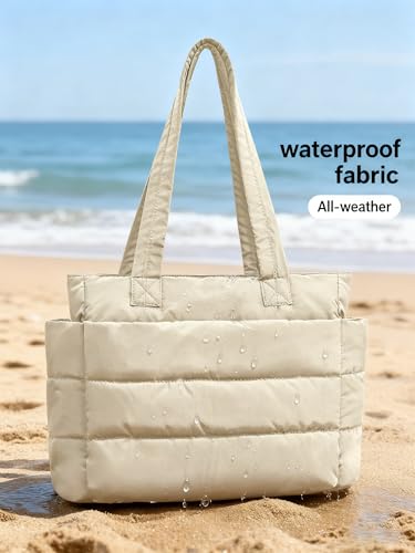 Image of charlore Tote Bag for Women, Puffer Quilted Handbag with Compartments Lightweight Puffy Tote Shoulder Bag for Travel, Work, Gym