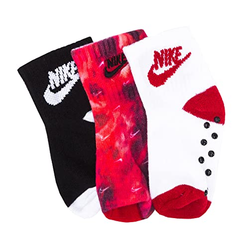 Nike Baby Girls' Ankle Gripper Socks (3 Pairs) (US, Age, 12 Months, 24 Months, White/Red/Black)