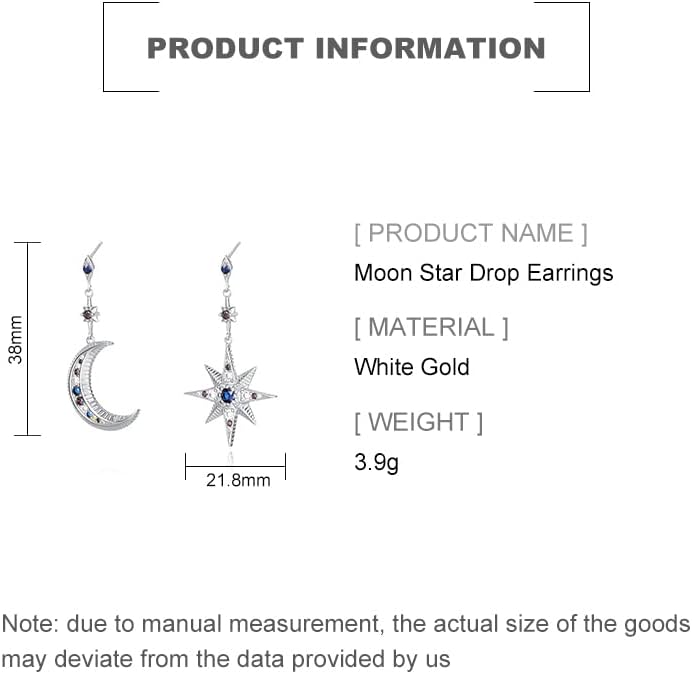 14K Gold Moissanite Moon Star Drop Earrings,Dainty Moon Star Asymmetrical Style Dangle Earrings,Fashion Jewelry Gift for Her - Image 2