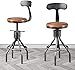 Sgabello da bar industriale-sgabello girevole regolabile vintage in legno e metallo rotondo, sgabello rustico rustico in ghisa, altezza bancone, 22"-34", saldato, con schienale, set di 2
