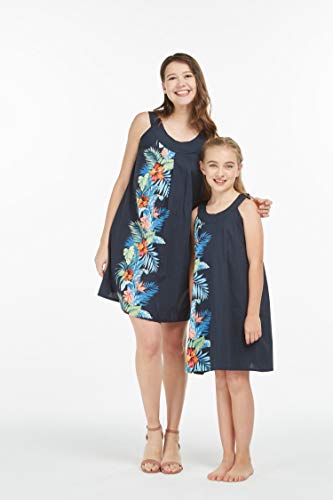 Matching Hawaiian Luau Mother Daughter Round Neck Shift Dresses in Orchid Paradise3