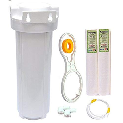 CAPITAL 10-Inch RO Pre Filter Housing Kit with 2 Spun Filter Cartridges, Pipe, Spanner, Tape & 2 Connectors | Complete RO Water Purifier Pre-Filter Set | Inline Sediment Filter Housing Bowl for Home