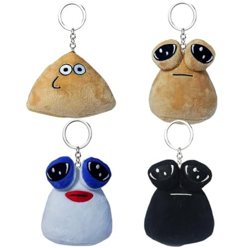ENIXWH 4 llaveros colgantes de bolsillo Alien Pou muñeca de peluche llavero coche llavero mujer bolso decorativo colgante, 4 mezclas de colores, 10CM