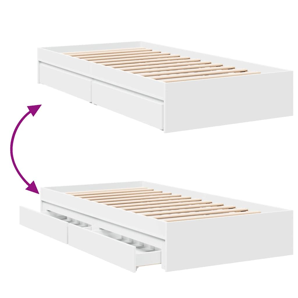 vidaXL Cama con cajones Madera de ingeniería Blanca 90x190 cm, Cama, Cama con almacenaje, Estructura de Cama Individual, Cama Individual