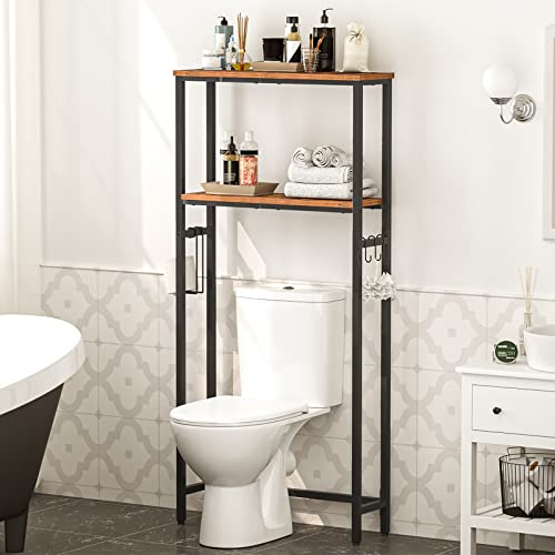 HOOBRO Over The Toilet Storage, 2-Tier Bathroom Organizer Over Toilet, Freestanding Bathroom Storage Shelves with Toilet Paper Holder and Hooks, Space Saver for Room, Rustic Brown and Black BF49TS01 by HOOBRO - Used condition - Image 3