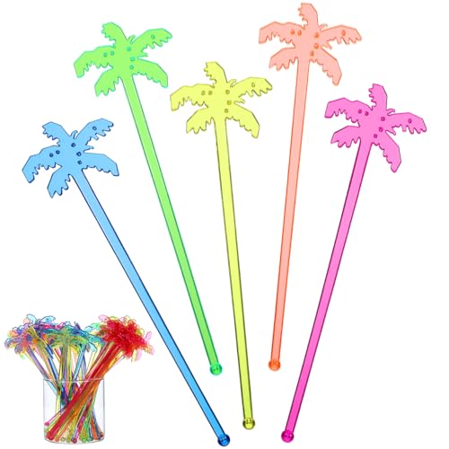 DECHOUS 150pcs Coconut Tree Stir Sticks 7.08 inch Plastic Wine Swizzle Sticks for Cocktails Juice Home Bar Restaurant Hotel Party Drink Mixing