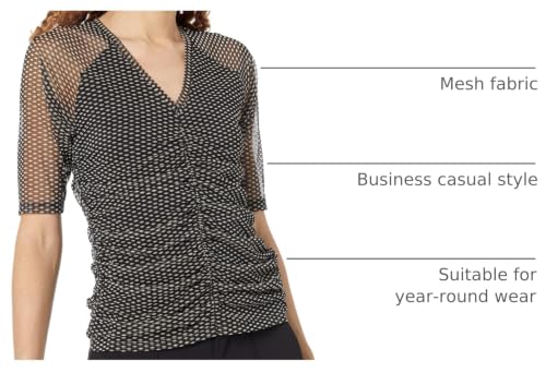 Image of DKNY Women's Short Sleeve V-Neck Mesh Ruched Knit Top