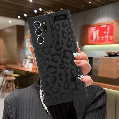 Image of Compatible with Samsung Galaxy Note 20 Ultra Case with Strap Wrist | Cheetah Print Shockproof Soft TPU Protective Cover for Women Girls, Slim Anti Scratch Case 6.9 Inch, Black