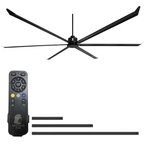Artemis Air 120-Inch HVLS Industrial Ceiling Fan +28,000 CFM Large Commercial Ceiling Fan with Remote, PMSM Motor, 6 Speeds, Reversible, for Warehouse, Gym, Barn, Shop, Garage | AA-Orion 120' (Black)