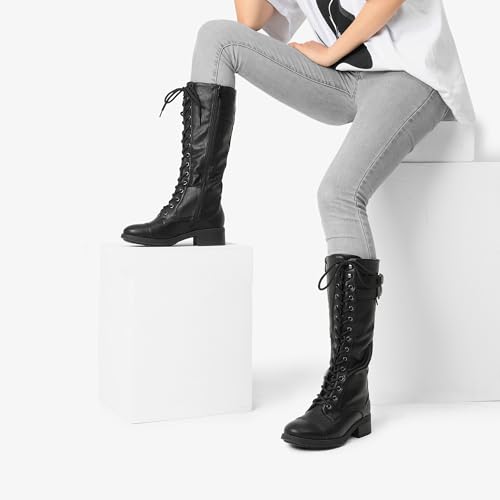 Dream Pairs BOOT-GEORGIA-1N-BLACK-SZ-8.5 Women'S Georgia Black Faux Leather Pu Knee High Riding Combat Boots thumb #8