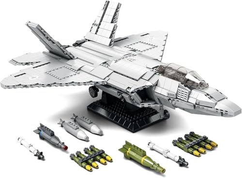 Brihappen Military Airplane Building Block Set for Adult Boys (1837Picece), F-22 Raptor Fighter Jet Model for Home Office Collection, Fighter Jet Building Toy, Birthday Gifts for Building Blocks Lover