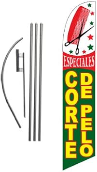 Corte De Pelo Spanish Barber Advertising Feather Banner Swooper Flag Sign with Flag Pole Kit and Ground Stake