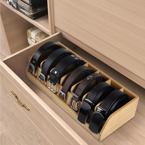 Miniatura 7 de Dbreaks Organizador De Cinturón De Bambú - 7 Compartimentos, Caja De Almacenamiento Para Armario Y Cajón Color Madera Original