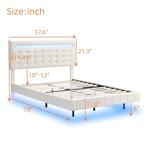 Floating Full Size Bed Frame with LED Lights