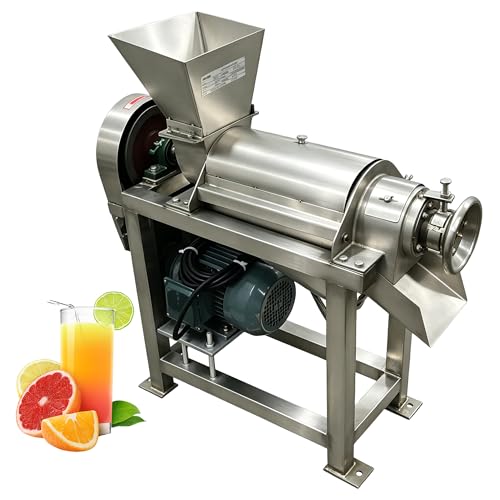 EQCOTWEA Commercial Automatic Spiral Fruit Vegetable Crusher Juicer 0.5T/H 304 Stainless Steel Industrial Juice Extractor with Pulp Separation for Orange, Apple, Tomato, Ginger 220V/3PH/60Hz