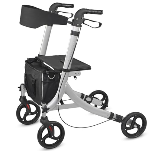 alluminio Rollator,Deambulatore Rollator Pieghevole,deambulatore da esterno,Girello anziani,Altezza regolabile,per terreni e attività all'aperto silver