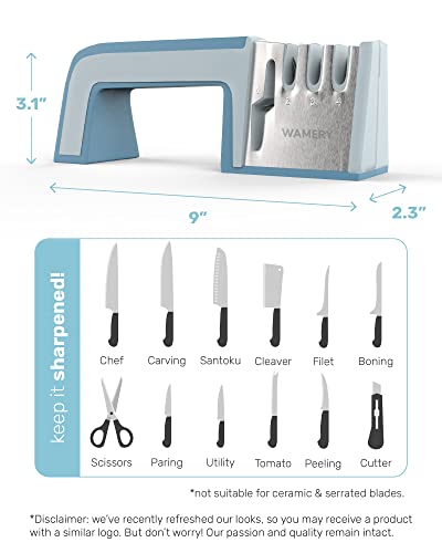 Wamery Knife And Scissors Sharpener 4-Stage. Repairs, Restores, & Polishes Blades Of Any Hardness. Ergonomic Handle & Anti-Slip Safe Pads. Kitchen Knife Sharpener. Sharpening Tool For Knives & Shears. #TOP1